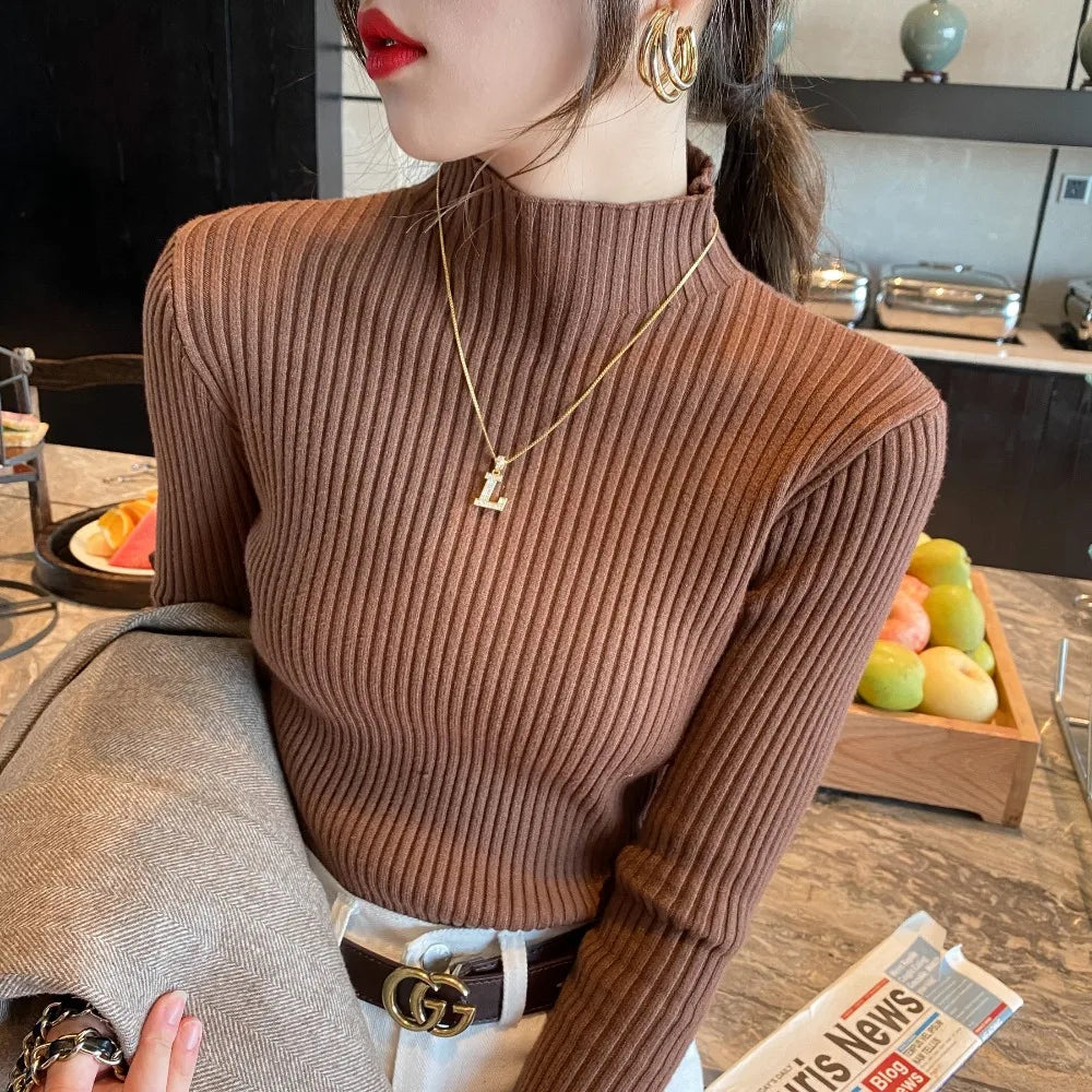 Autumn Winter Knitted Shirt Women Sweater Bottoming Shirts Female Long Sleeve Skinny Elastic Slim Sweaters Knit Pullover Tops