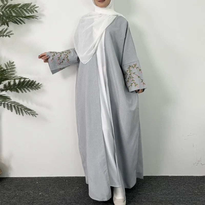 Embroidery Open Front Abaya Long Sleeve Maxi Length Dress Womens Clothing Muslim Cardigan Abayas Out Kaftans Women Jilbabs