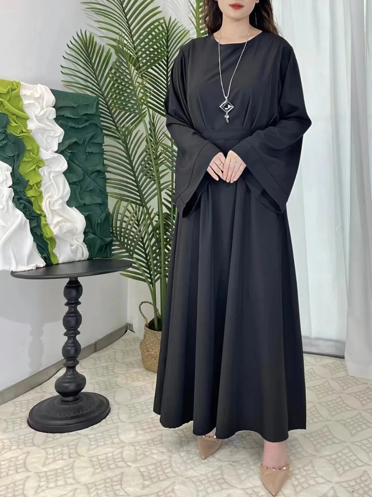 Muslim Abayas Women Kaftans Prayer Dress With Belt Full Sleeve Islamic Clothing Women Jilbabs Dubai Robe Ramadan Dresses