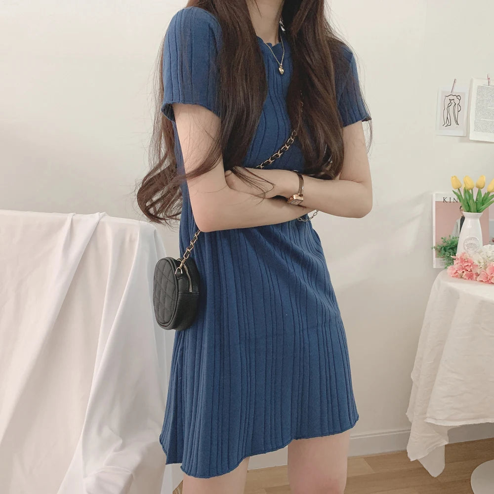 Short Sleeve Casual Knit Dress Women Mini Dresses Summer Autumn Fashion Female Elastic Skinny Package Hip Knitted Pencil Dresses