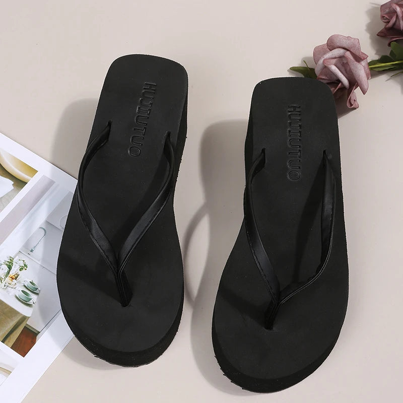 Women's Summer Beach Wedges Flip-Flops Lightweight Clip Toe Platform Sandals Woman High Heeled Outdoor Slides Orthopedic Shoes