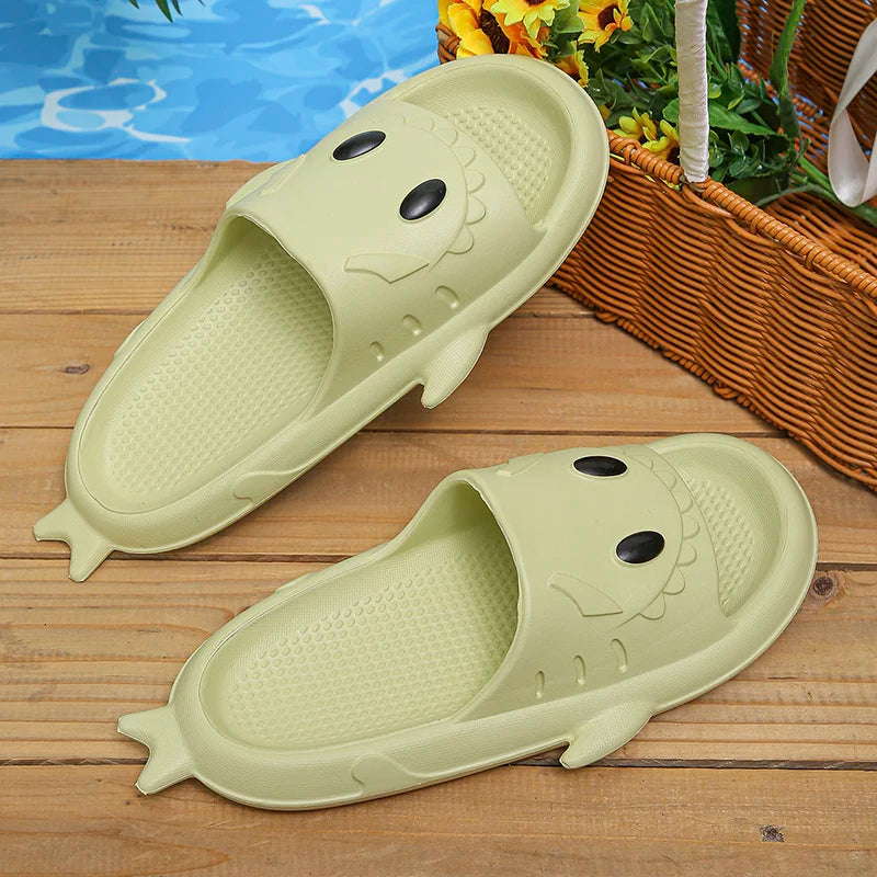 Funny Cartoon Shark Slippers Women Non Slip Eva Home Bathroom Slides Woman 2024 Summer Soft Sole Flat Beach Sandals Flip-Flops