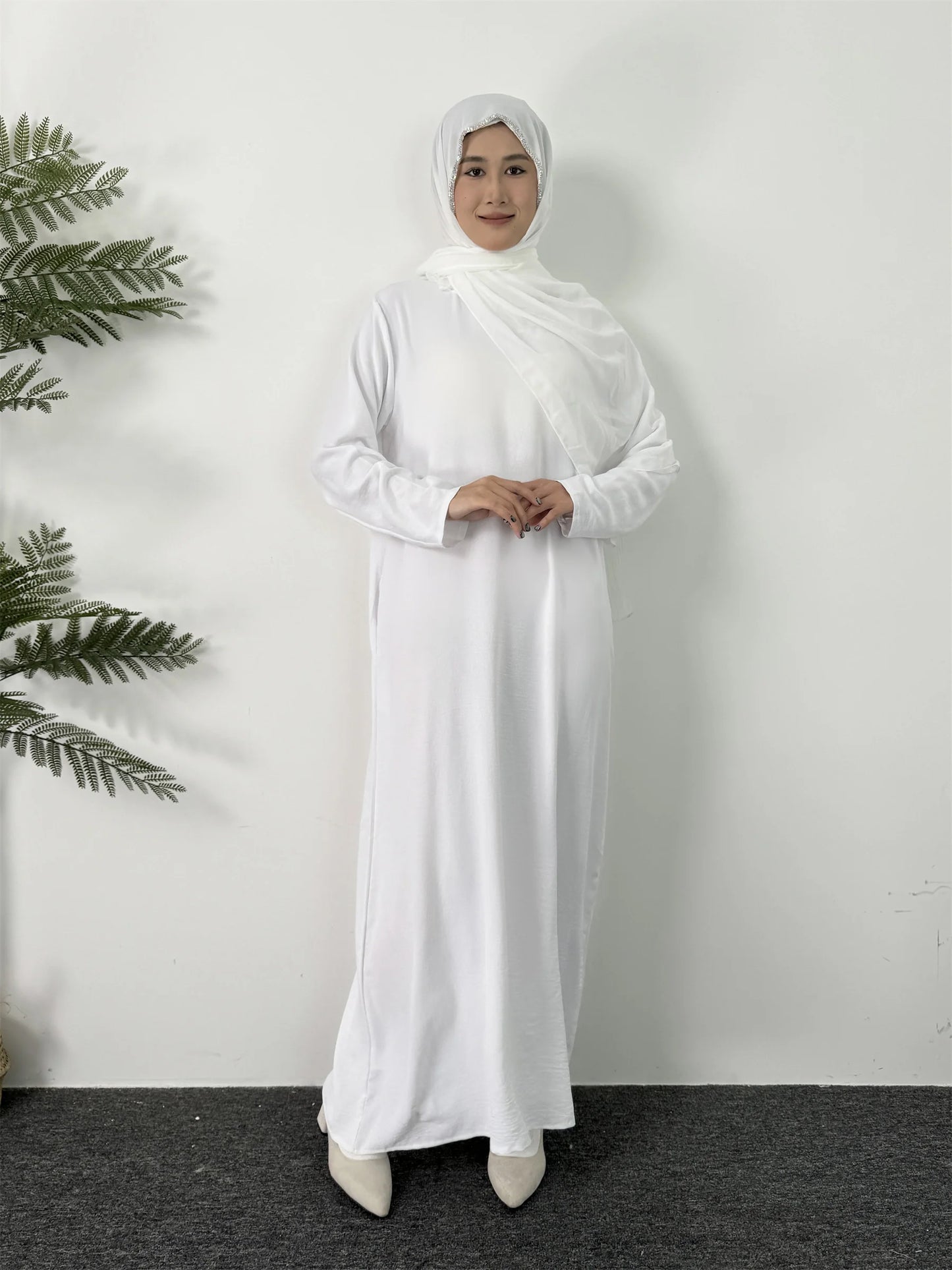 Women Long Dresses Ramadan Solid Crew Neck Kaftan,Elegant Long Sleeve Muslim Abaya Loose Maxi Dress,Women's Clothing