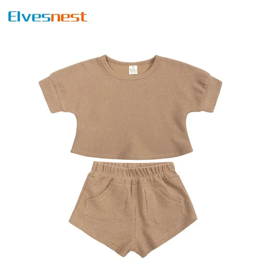 Summer Children's Clothing Boys Outfits Solid Color Cotton Shorts Sleeve Tops Shorts 2 Pcs Fashion Kids Clothing Sets 1-4 Years