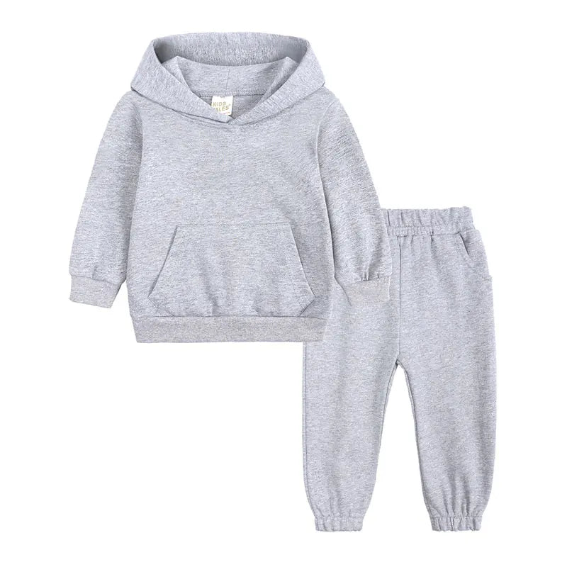 Winter Warm Kids Clothes Girl Outfit Set Long Sleeve Solid Hooded Tops Pants Fashion Children Boys Clothing Sets 1-12 Years