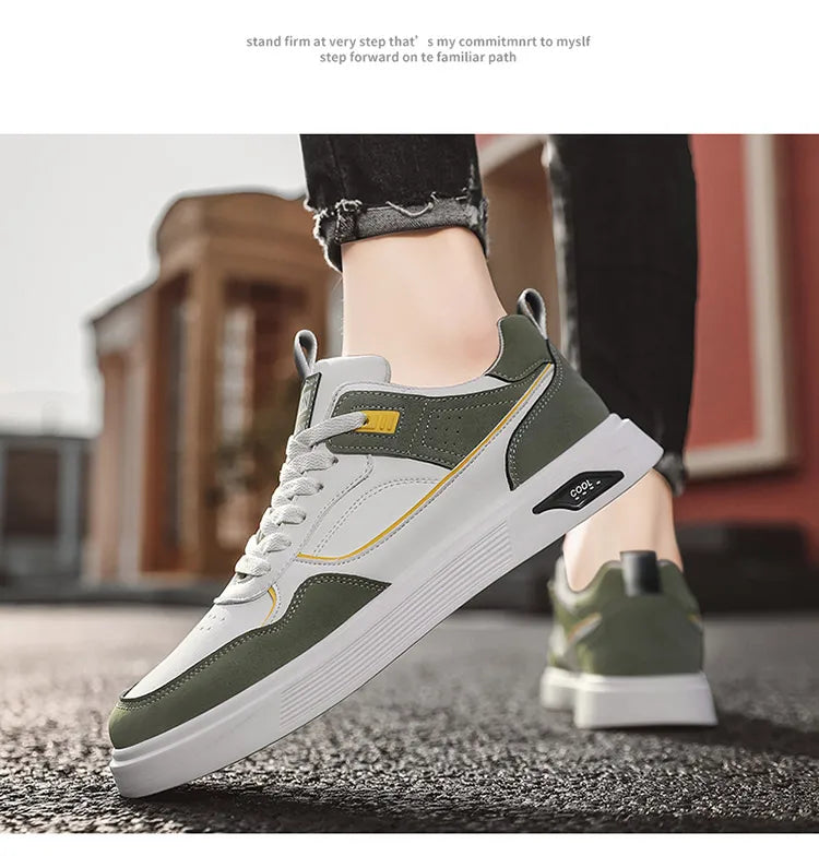 Men's new casual sports shoes leather spring and autumn lace-up white men's shoes vulcanized walking men's shoes