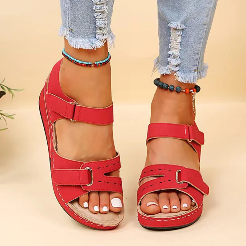 Retro Wedges Platform Sandals Women 2023 Summer Thick Soled Beach Slippers Woman Plus Size 43 Ankle Buckle Sandalias Footwear