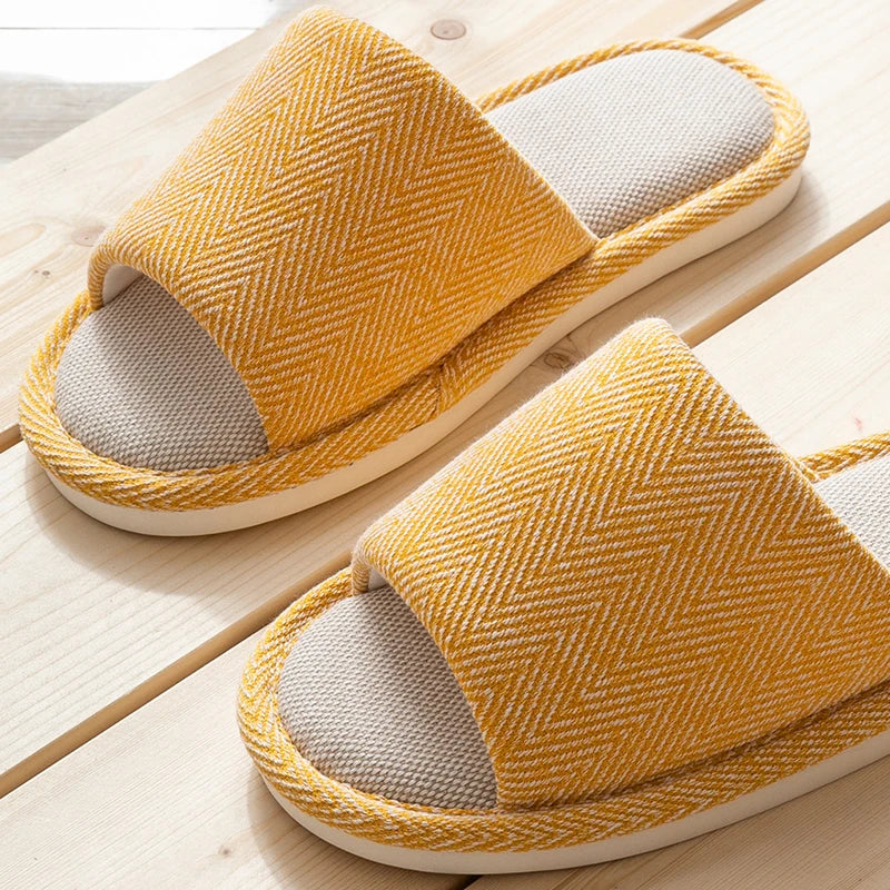 Breathable Linen Home Slippers Women 2024 Winter Soft Sole House Cotton Slippers Woman Anti Slip Flat Heels Couple Floor Shoes