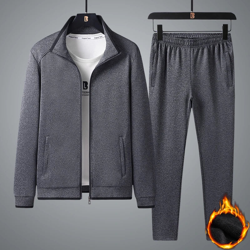 Winter Men Casual Fleece Sport 2 Pieces Tracksuits Suits Men Sportswear Run Outdoor Sets Male Joggers Sweatpant Jacket Suits 7XL