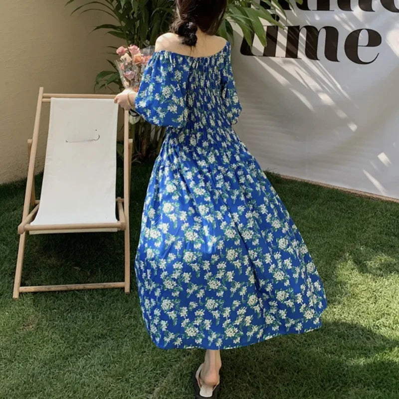 Spring Summer Dress Women Casual Dresses Off Shoulder Fashion Female Vestidos Short Sleeve Printed Floral V-neck A-line Dresses