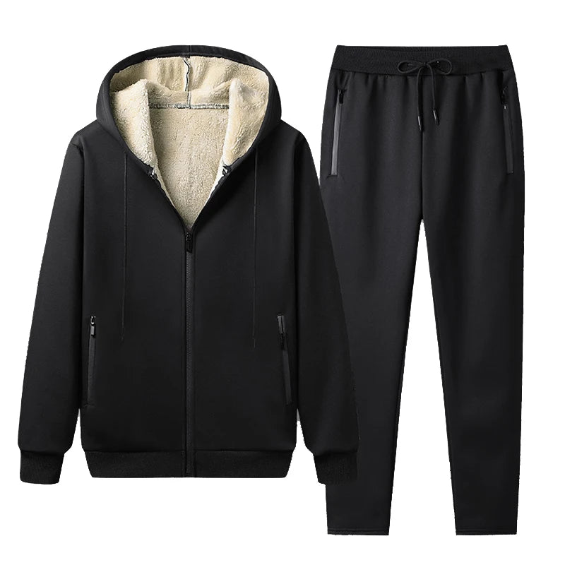 Winter Men Fleece Hooded Warm Sport Suits Man Run Jogger Casual Tracksuits Sets Male Outdoor 2 Piece Jackets Pants Thicken Suits