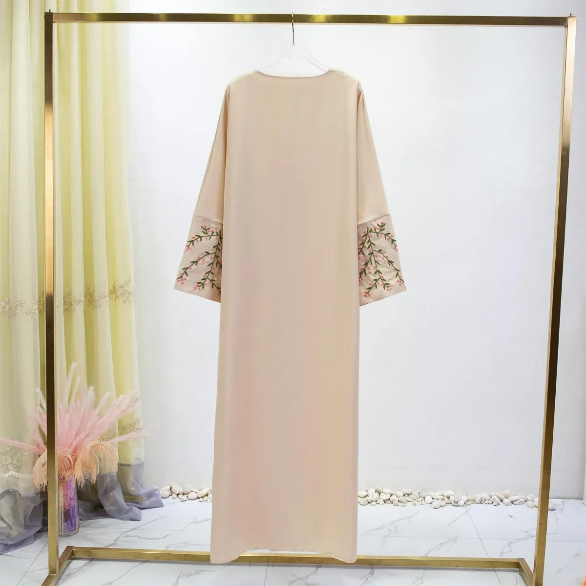 Women Jilbabs Embroidery Open Front Abaya Long Sleeve Maxi Length Dress Womens Clothing Muslim Cardigan Abayas Out Kaftans