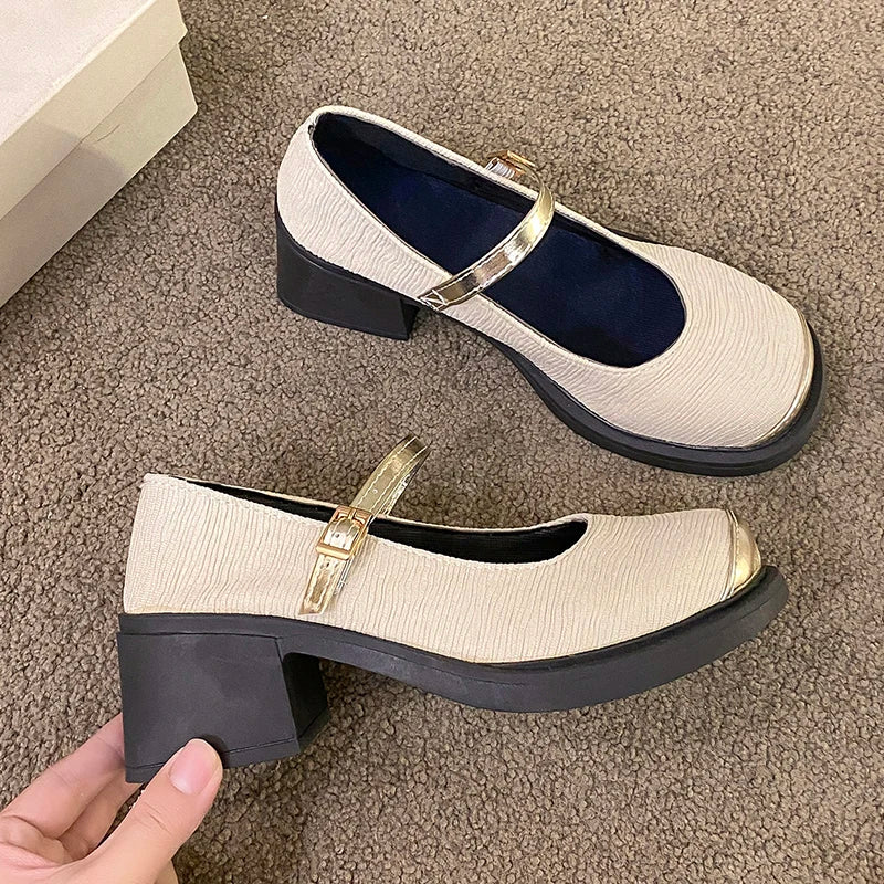 Women's New Simple Mary Jane Shoes Thick Heel Thick Sole Single Shoes Fashion Casual Work Shoes