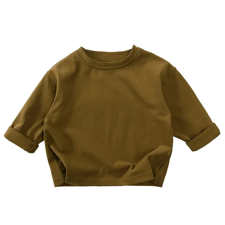 Fashion Solid Color Kids Girls T-shirts Cotton Long Sleeve Baby Boys Tops Spring Autumn Children's Clothing 1-6 Years