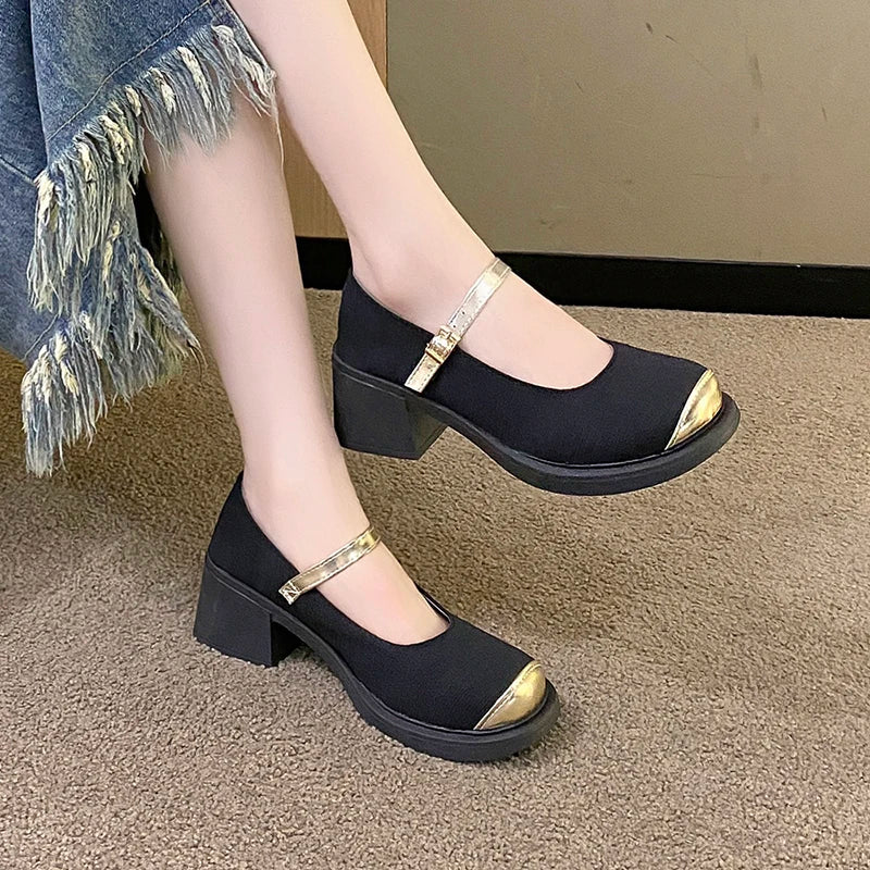 Women's New Simple Mary Jane Shoes Thick Heel Thick Sole Single Shoes Fashion Casual Work Shoes