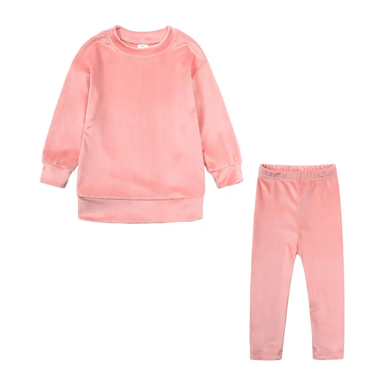 Fashion Solid Color Kids Clothes Girls Sportswear Sets 2 PCS Long Sleeve Tops Pants Spring Autumn Children Clothing 2-6 Years