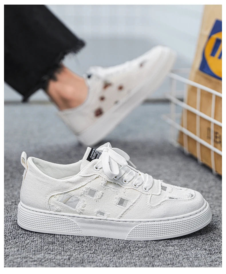 Non-slip lightweight men's flat fashion comfortable casual sports men's shoes Canvas shoes Walking shoes lace-up solid color