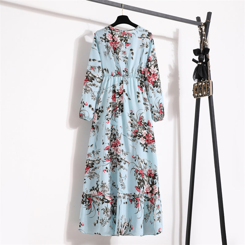 Spring Summer Women Maxi Dresses Casual Full Sleeve Floral Printed O-neck Woman Bohe Beach Party Long Dress Mujer Vestidos