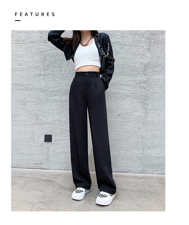 Women High Waist Floor-Length Suits Pants Autumn Winter White Loose Wide Leg Pants Female Office Ladies Straight Long Trousers