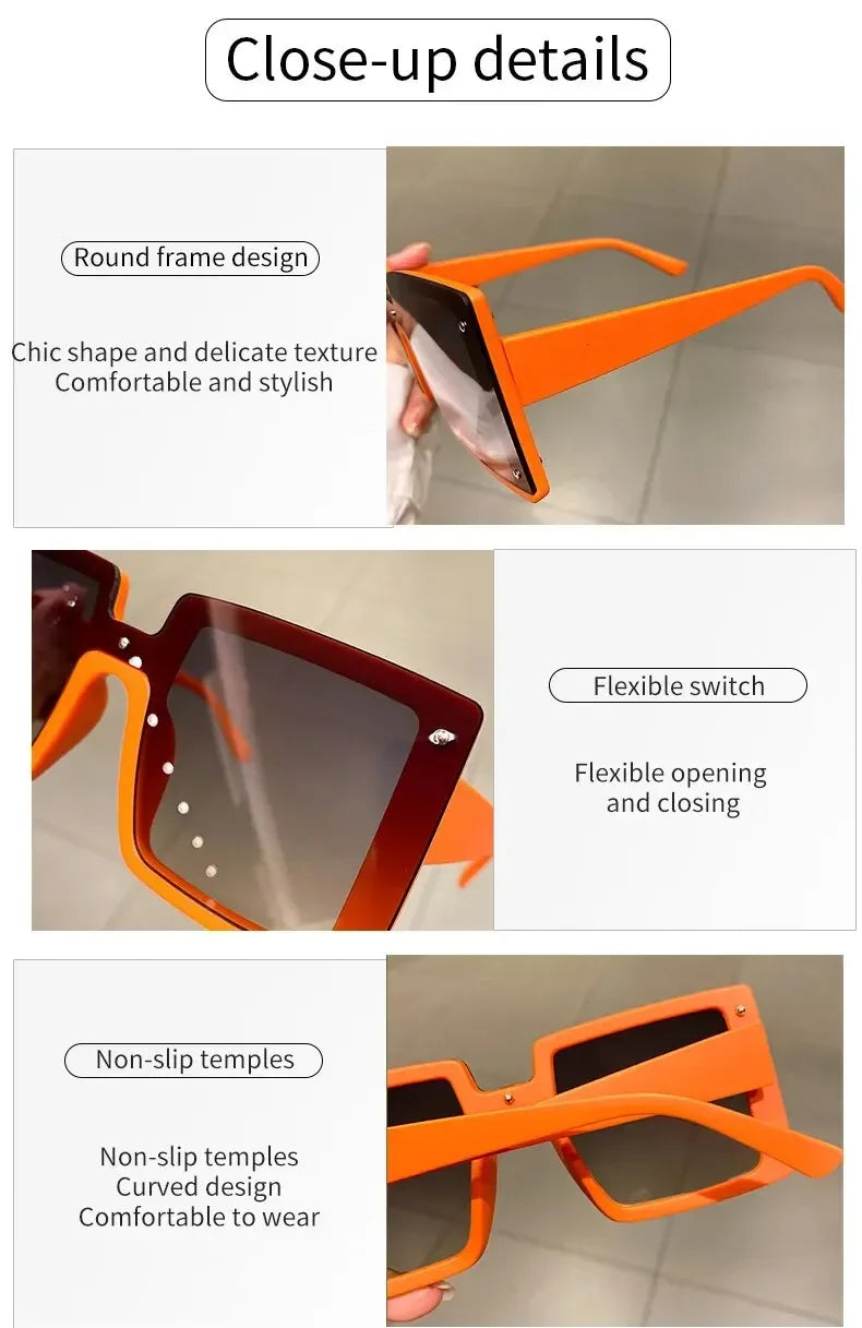 Square Oversized One-pieces Sunglasses Men Women Trendy Gradient Goggle Eyewear Fashion Luxury Brand Design Sun Glasses