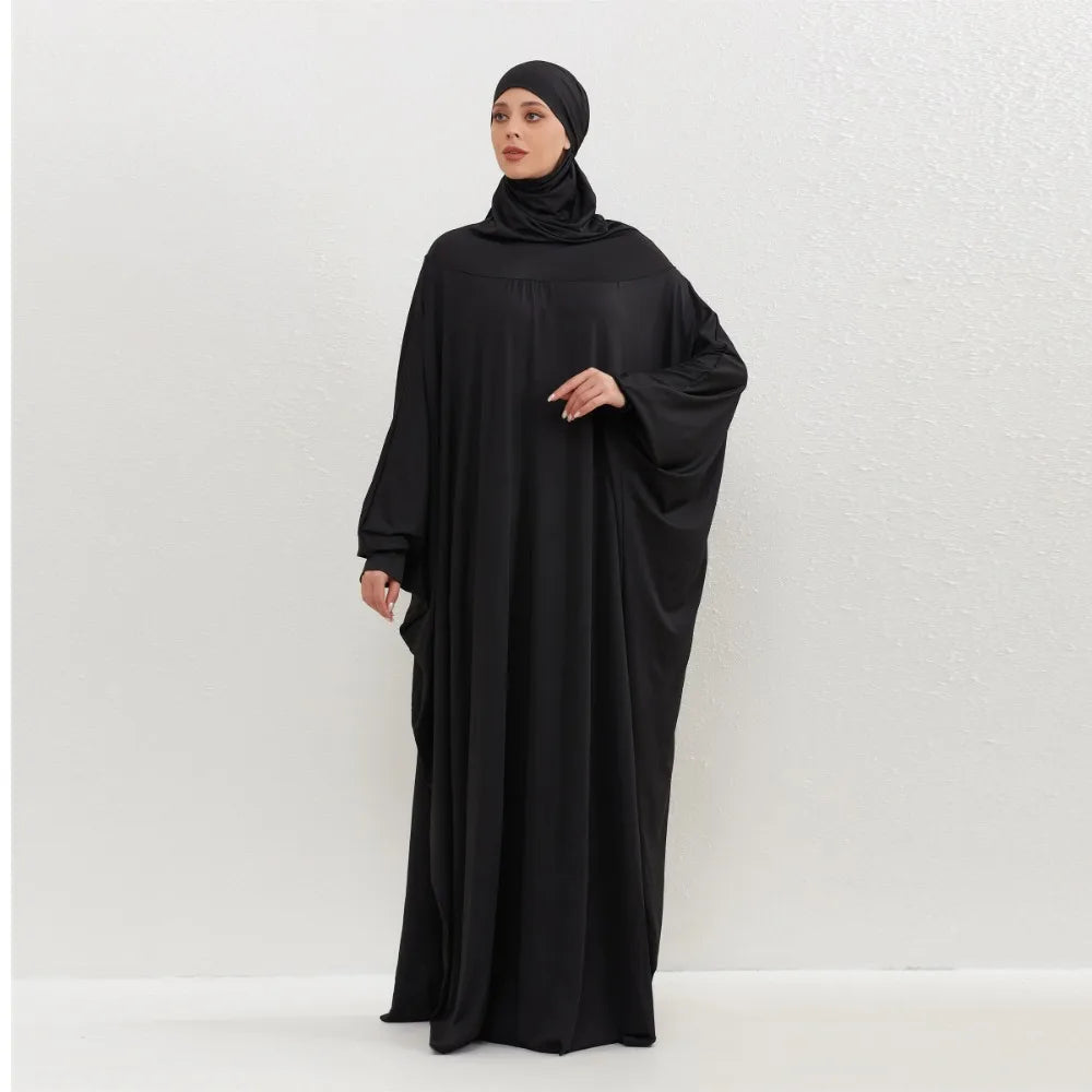 Muslim Abayas Hijab Hooded Smocking Sleeve One-piece Prayer Dress Women Jilbabs Kaftans Islamic Dubai Saudi Robe Turkish Modesty