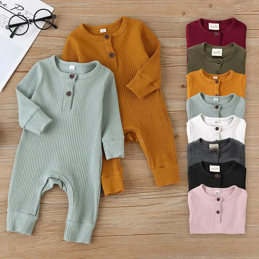 Summer Unisex Newborn Baby Clothes Solid Color Baby Rompers Cotton Long Sleeve Toddler Romper Infant Clothing 3-18 Months