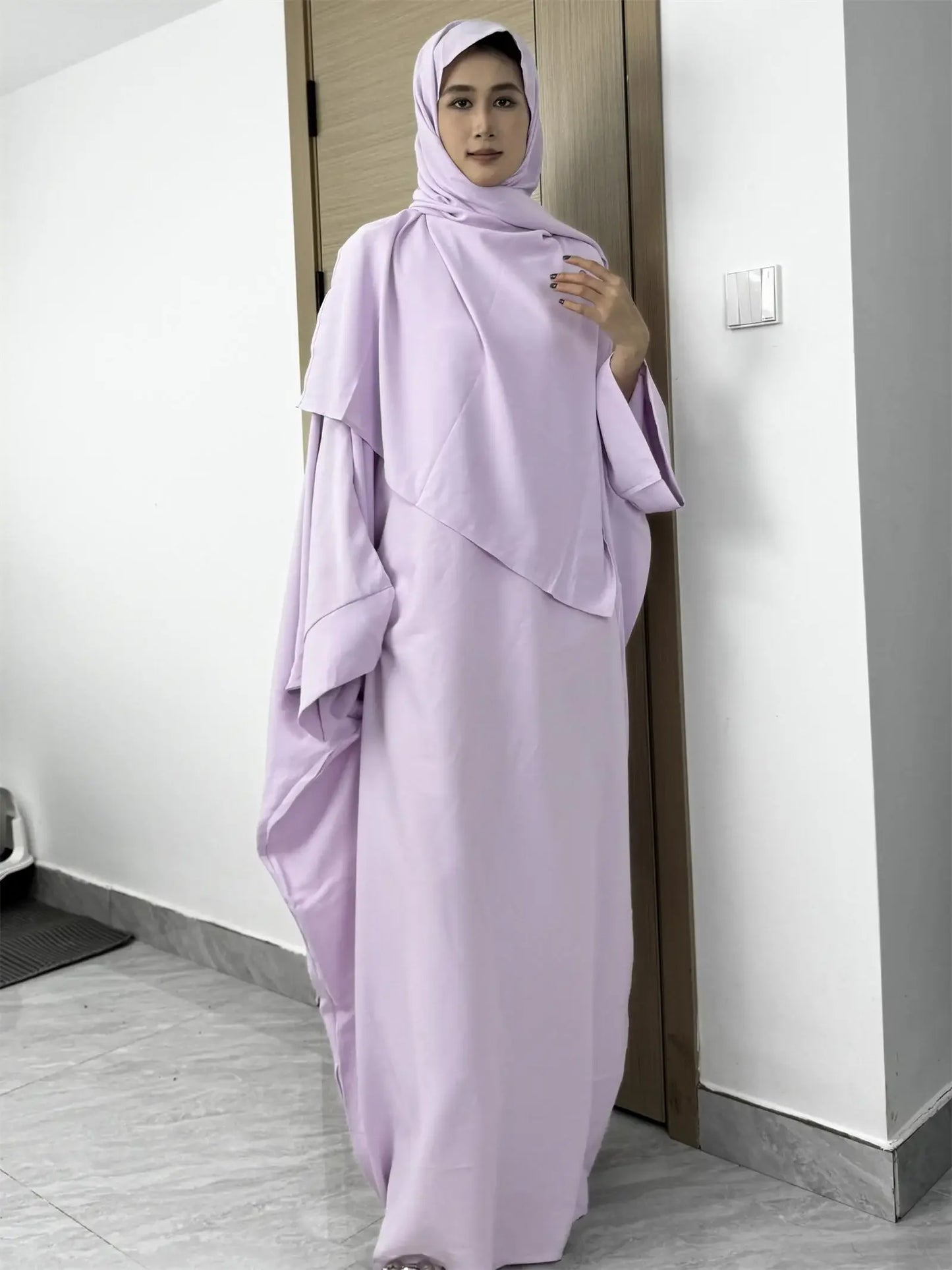 Muslim Abaya With Hijab Two Pieces Women Jilbabs Long Sleeve Islamic Clothing Modesty Prayer Maxi Dresses Loose Kaftans