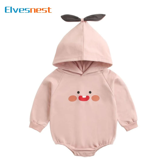 Cartoon Baby Girl Bodysuit Long Sleeves Hooded Cotton Baby Clothes Boys Bodysuits Winter Warm Infant Clothing 1-3 Years