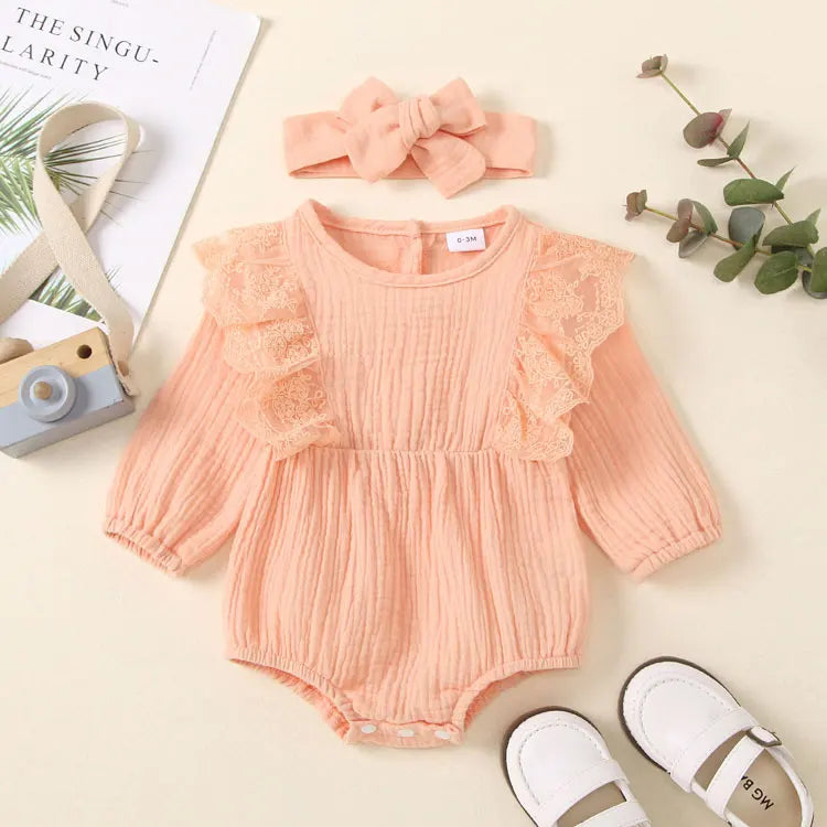 Cotton Linen Baby Girl Clothes Solid Color Newborn Clothes Boys Bodysuits Long Sleeve Tops Scarf Infant Bodysuits 6-24 Months