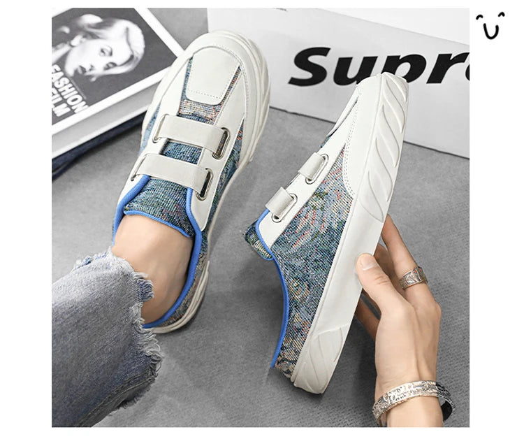 Spring summer half slipper casual sports shoes men's designer flat light fashion walking shoes canvas shoes 2024 new