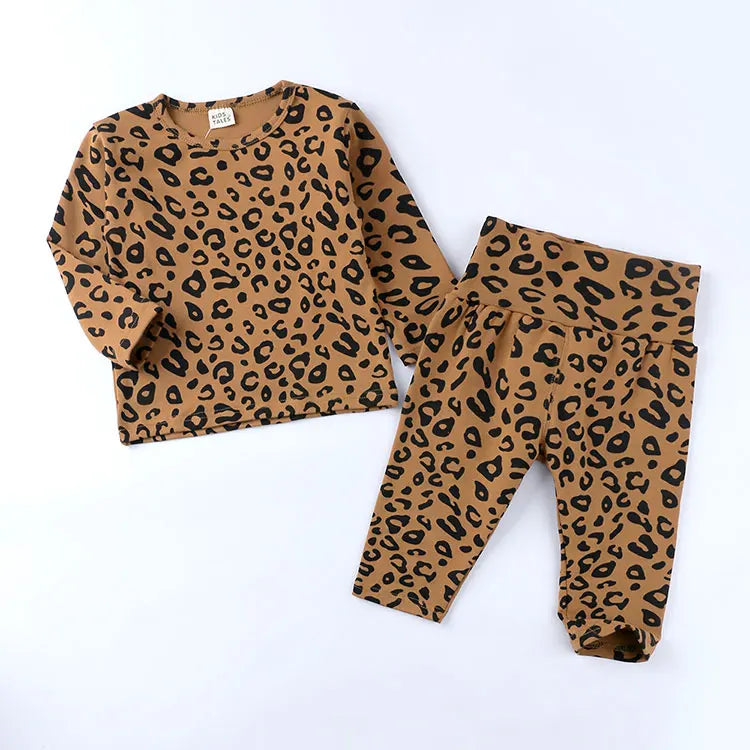 Leopard Kids Clothes Girl Outfit Set Spring Autumn Toddler Boys Clothes Cotton Long Sleeve Tops Pants Children Clothing 2-6Years