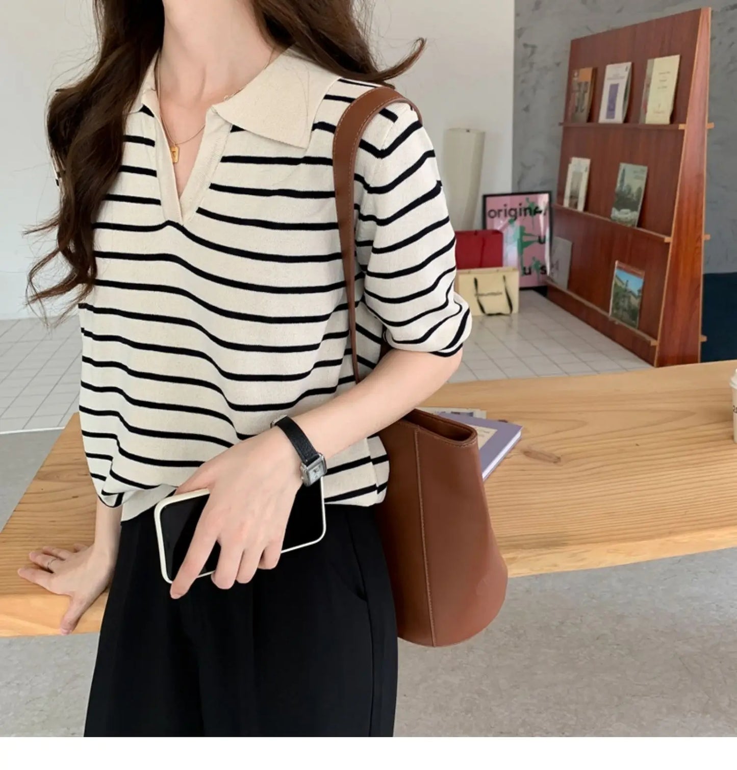 Summer Striped T-Shirt Women Knitted Shirts Pullover Tops Short Sleeve Crop Tops Female Elastic Casual Knit Tee Women's T-Shirts