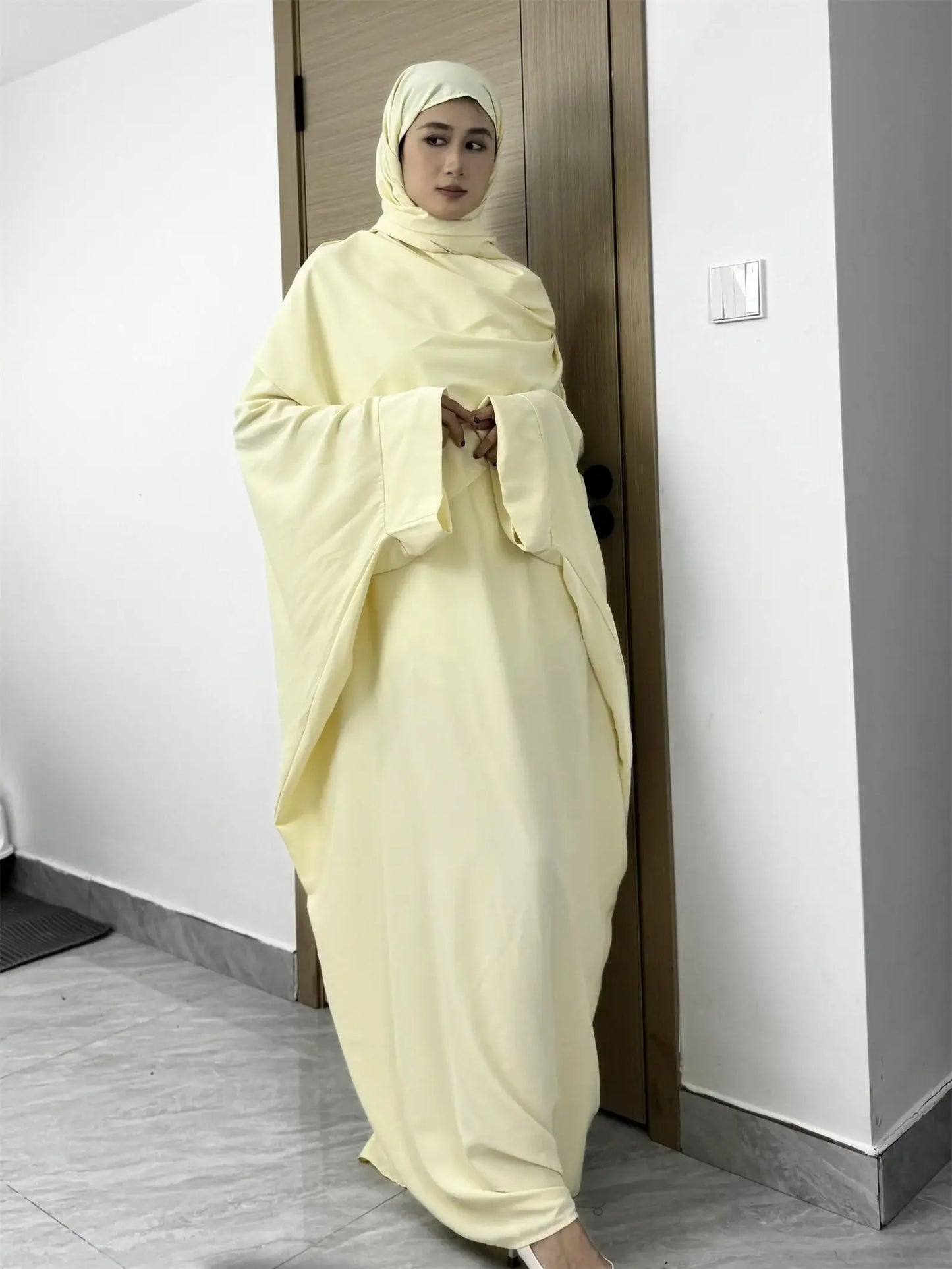 Muslim Abaya With Hijab Two Pieces Women Jilbabs Long Sleeve Islamic Clothing Modesty Prayer Maxi Dresses Loose Kaftans