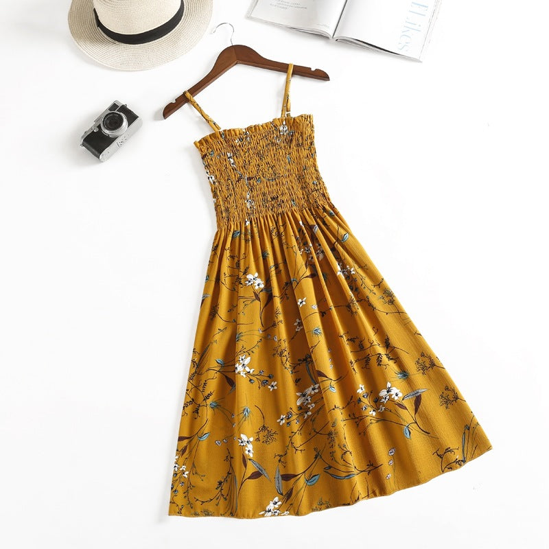 Summer Mini Dresses Fashion Female Elastic High Waist Casual Spaghetti Strap Sleeveless Dress Women Chiffon Dresses Vestidos