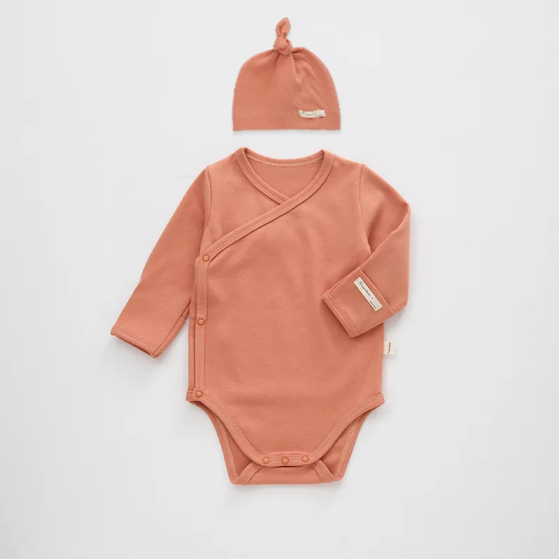 Fashion Solid Color Boys Bodysuit + Hat 2 Pcs Spring & Autumn Baby Girl Bodysuit Long Sleeves Newborn Clothes 3-18 Months