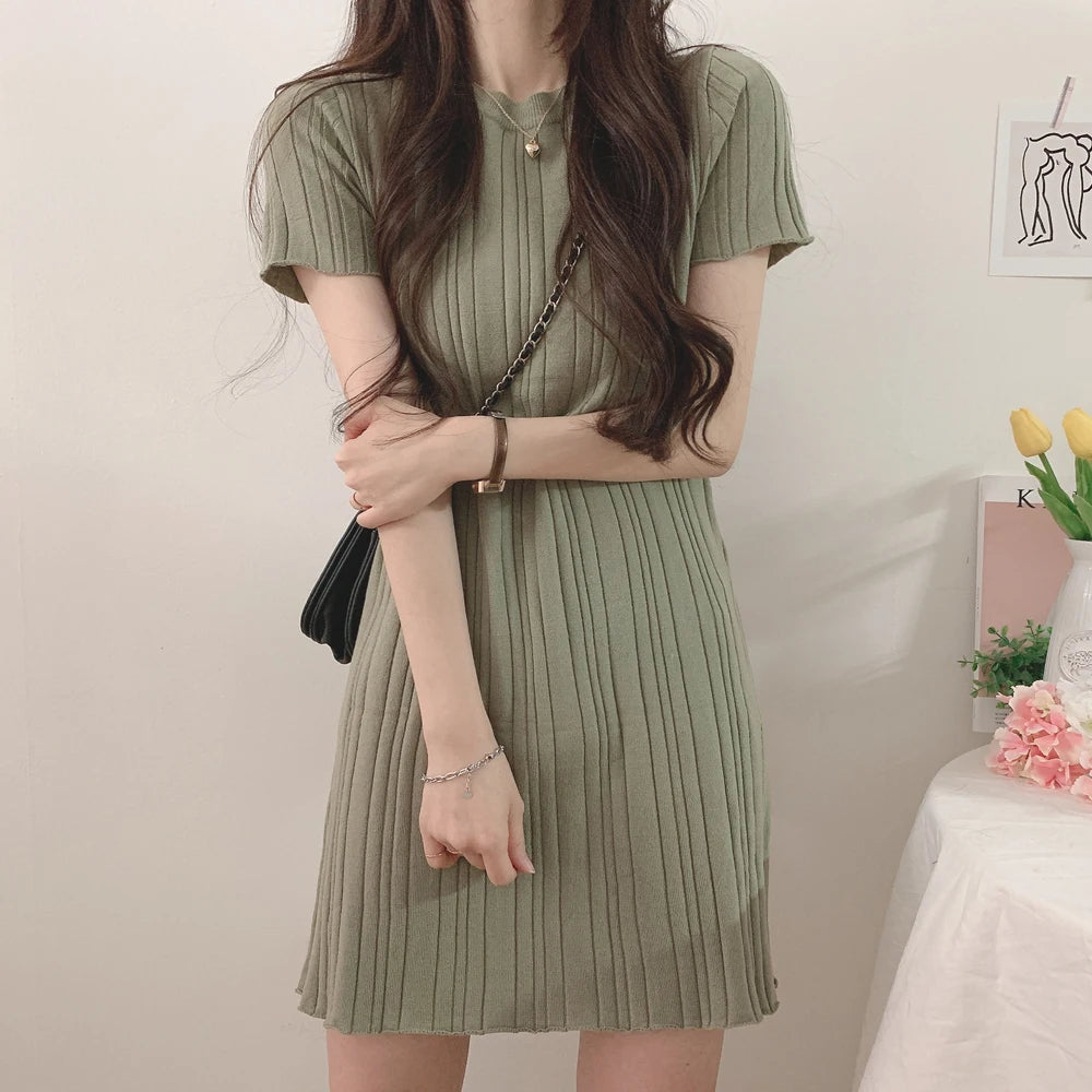 Short Sleeve Casual Knit Dress Women Mini Dresses Summer Autumn Fashion Female Elastic Skinny Package Hip Knitted Pencil Dresses