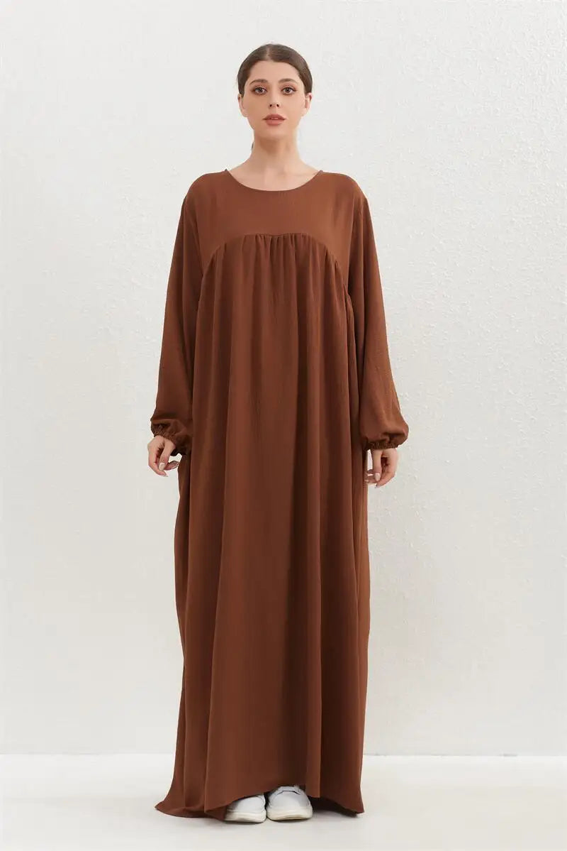 Muslim Dress Spring Autumn Women Loose Maxi Dresses Fashion Female Full Sleeve O-neck Casual Solid Pockets Robe Long Dresses