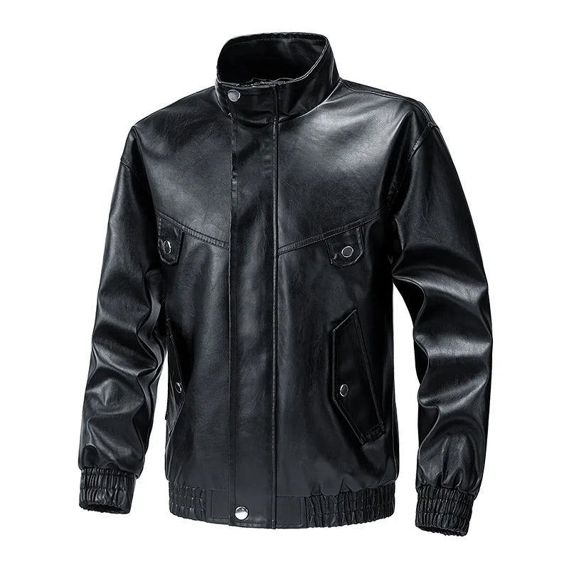 Autumn Men Motorcycle Biker Lapel Leather Jacket Men Vintage Outwear Leather Jacket Man Casual Bomber Leather Jacket Windbreaker