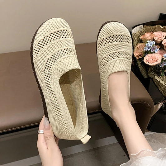 Women's casual single shoes, summer new comfortable and versatile flat bottomed loafers, breathable mesh ballet shoes