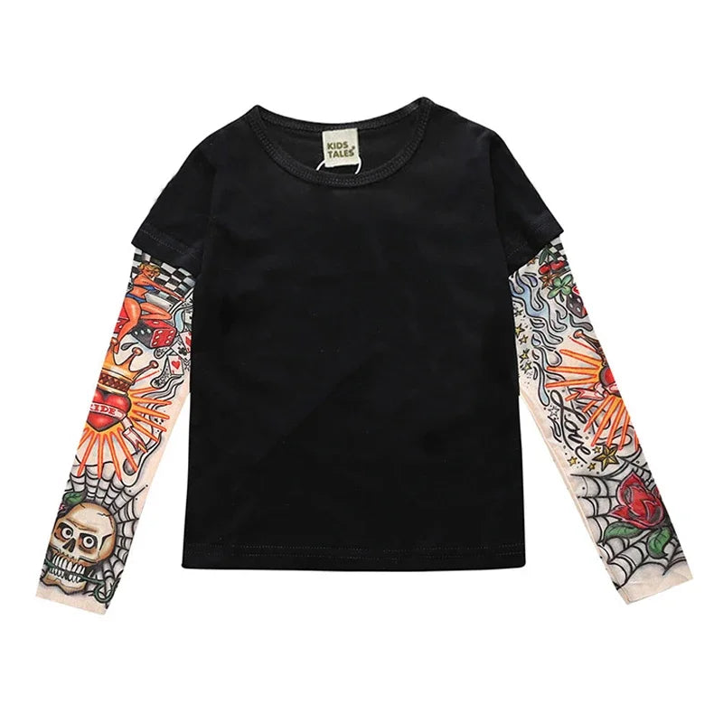 Boys Long Sleeve Tops Novelty Tattoo T-Shirt For Boys Spring Autumn Children Tee Shirts Cotton Kids Boy T Shirt Child Clothes