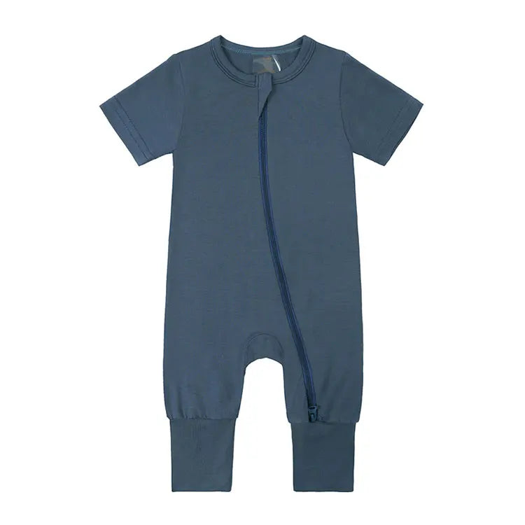 Summer Bamboo Fiber Baby Girl Romper Solid Color Short Sleeve Zipper Newborn Boy Clothes Fashion Baby Romper 0-24 Months