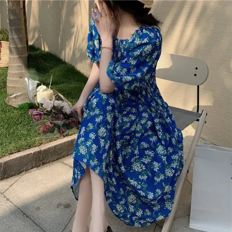 Spring Summer Dress Women Casual Dresses Off Shoulder Fashion Female Vestidos Short Sleeve Printed Floral V-neck A-line Dresses