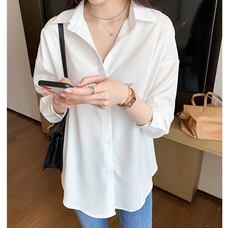 Long Sleeve Solid Casual Shirt Women Shirts Summer Autumn Fashion Female Office Lady Loose Blouse Tops Sun Protection Shirts