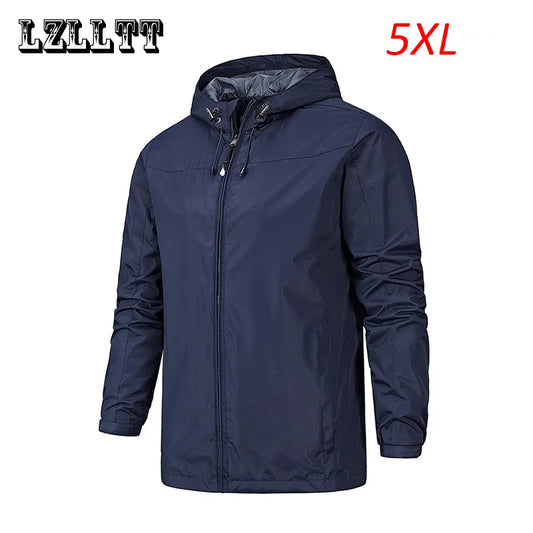 Spring Autumn Men Windproof Waterproof Jackets Mens Solid Outdoor Sport Jackets Coats Outerwear Man Casual Hood Jackets Tops 5XL