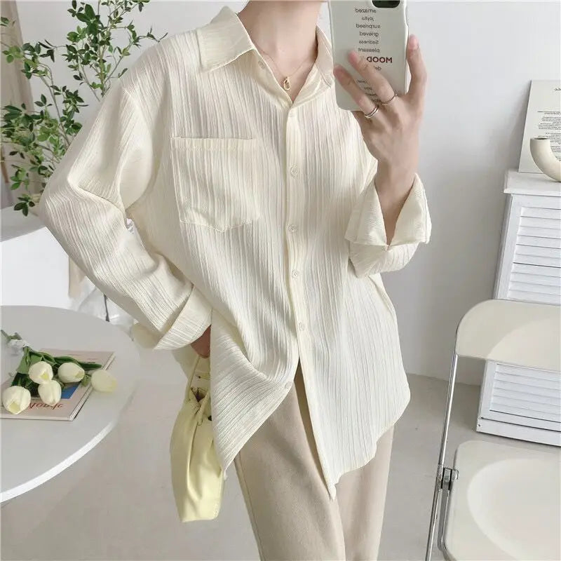 Summer Autumn Long Sleeve Casual Shirt Women Shirts Fashion Female Solid Loose Blouse Tops Office Lady Sun ProtectionShirts