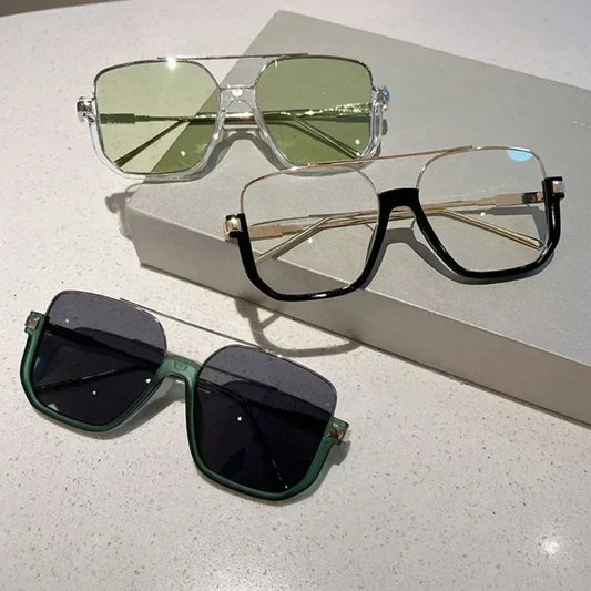 Vintage Oversized Sunglasses Fashion Men Women Square Shades Eyewear Trendy Ins Popular Brand Design UV400 Sun Glasses