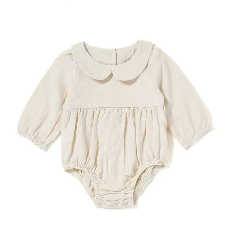 Fashion Solid Color Newborn Clothes Girls Bodysuit Summer Baby Girl Clothes Linen Cotton Long Sleeve Infant Clothing 3-18Months