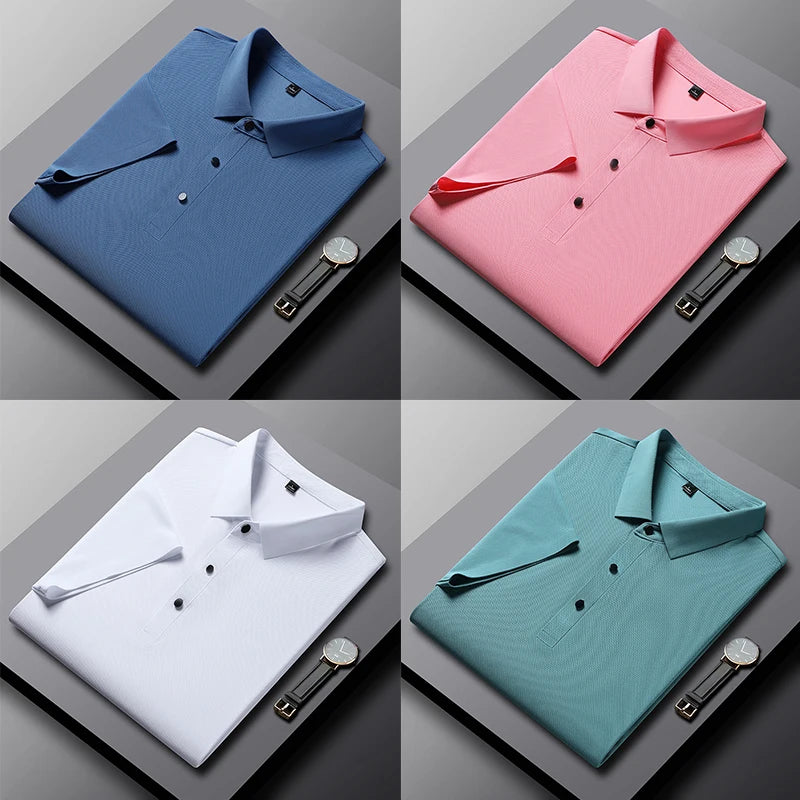 Men Casual Soft Breathable Business Polo Shirts Mens New Lapel Short Sleeve Polo Baggy Men Clothing Summer Tops Male Shirts 5XL