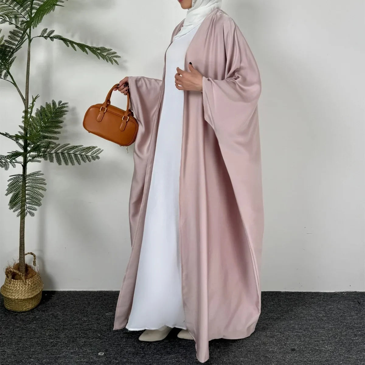 Open Front Abaya Muslim Out Kaftan Loose Long Sleeve Maxi Length Dress ,Women Jilbabs Cardigan Coat And Sleeveless Inner Dress