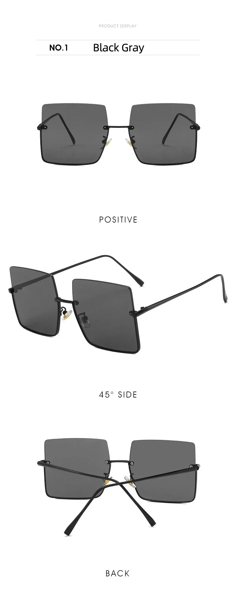 Fashion Oversized Square Sunglasses   Women Brand Retro Big Frame Sun Glasses Female Metal Semi-Rimless Designer Oculos De Sol